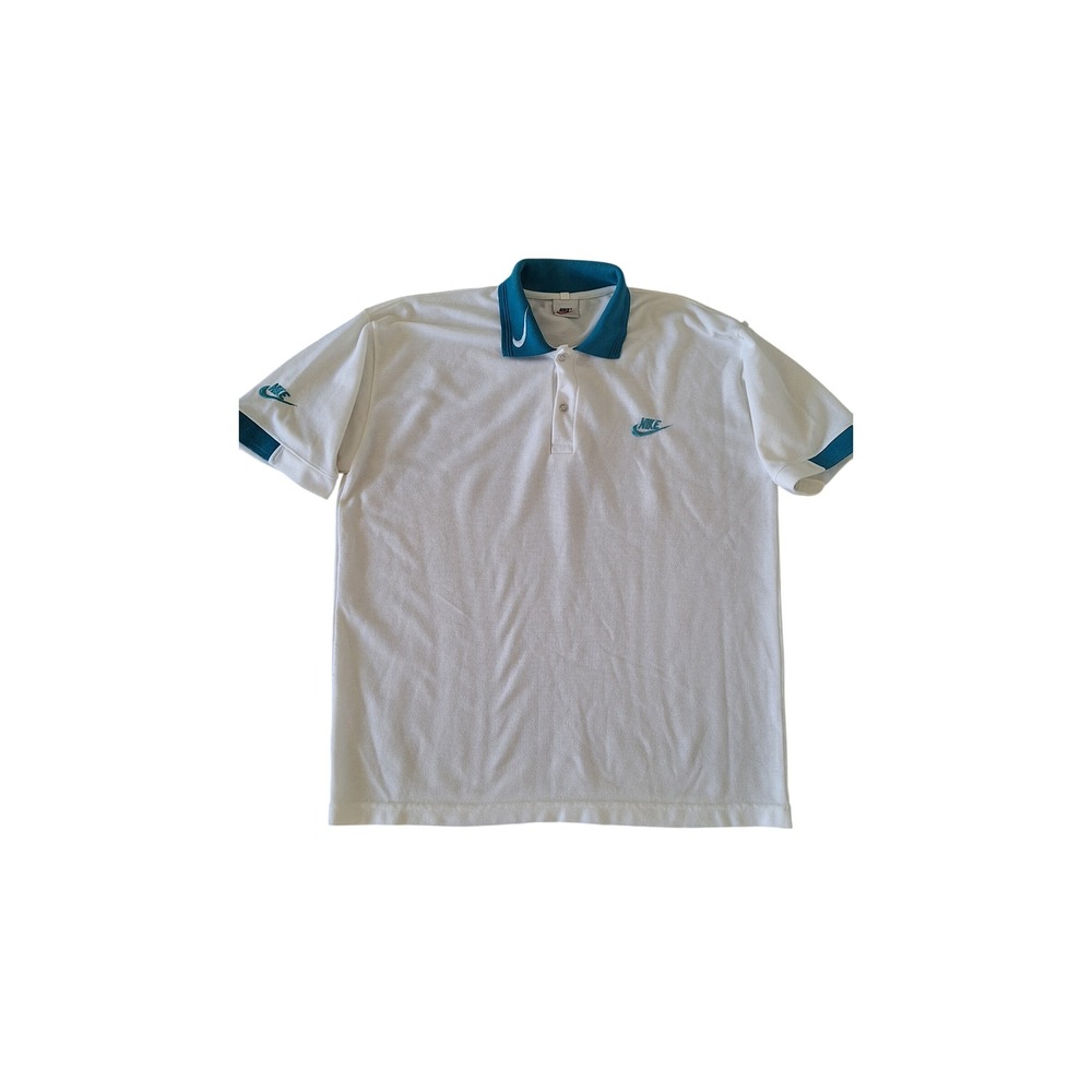 Vintage Nike Mens XXL White Teal Embroidered Swoosh Pique Polo Shirt 90s Retro